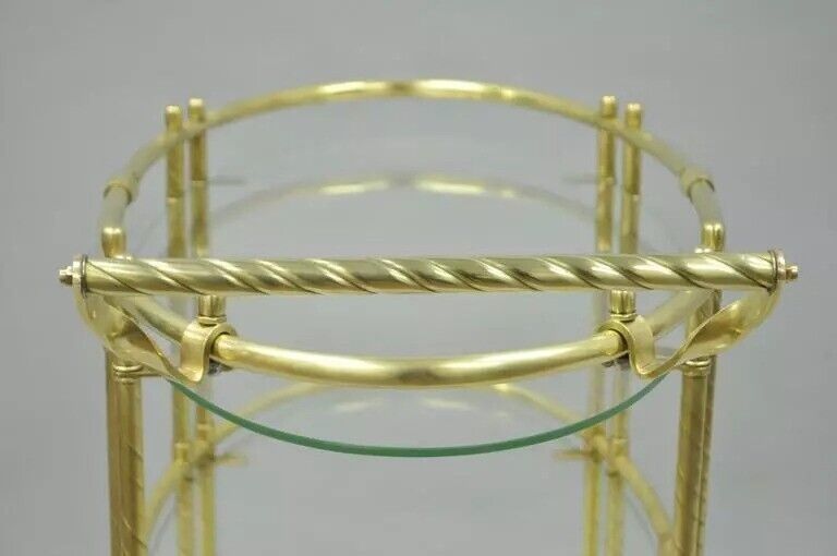 Mid Century Italian Modern Polished Brass & Glass Three Tier Oval Bar Tea Cart