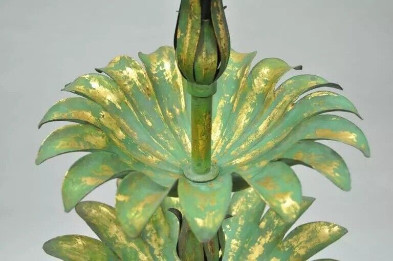 Italian Hollywood Regency Green Gold Tole Metal Palm Leaf 60" Sculpture Statue