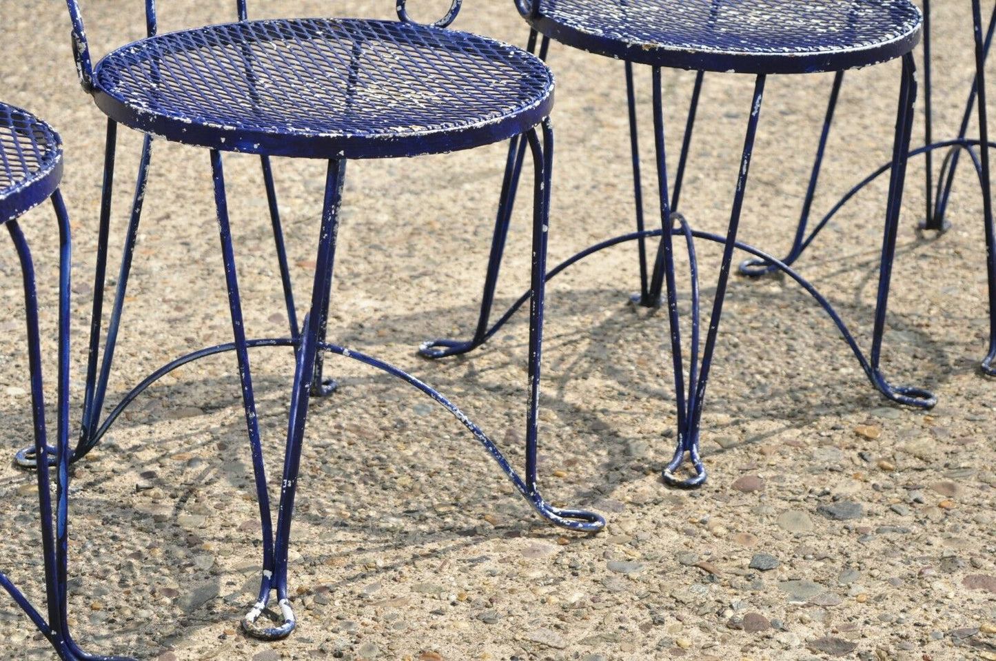 Victorian Style Blue Wrought Iron Small Garden Bistro Dining Chairs - Set of 4