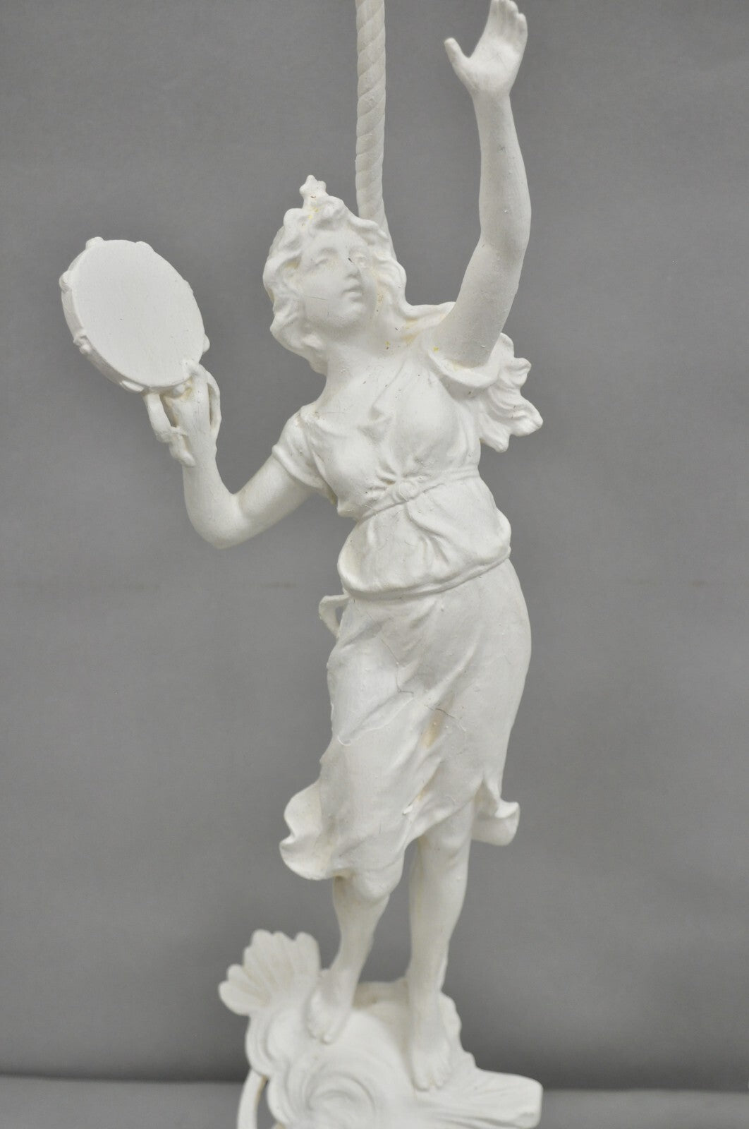 Antique French Renaissance White Painted Metal "Musicians" Table Lamps - a Pair