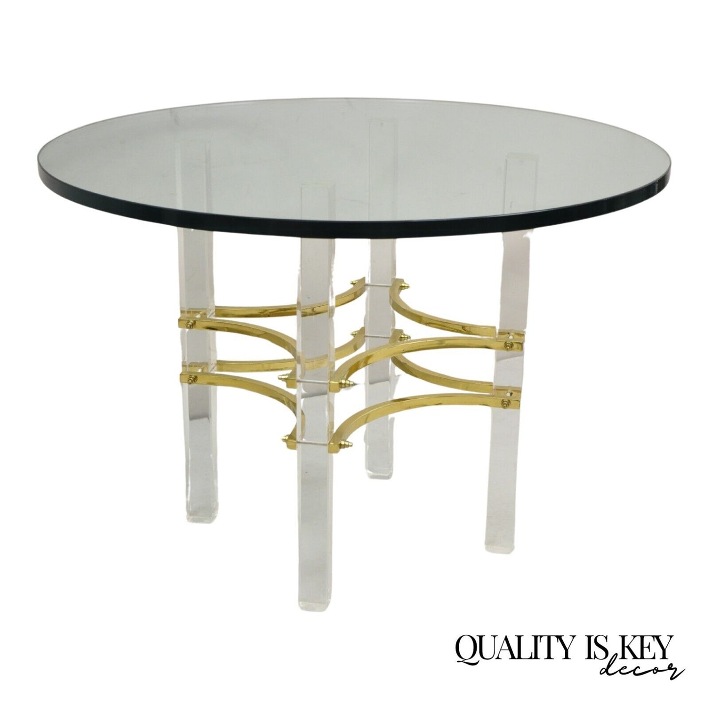 Mid Century Modern Charles Hollis Jones Style Lucite Brass Round Side Table
