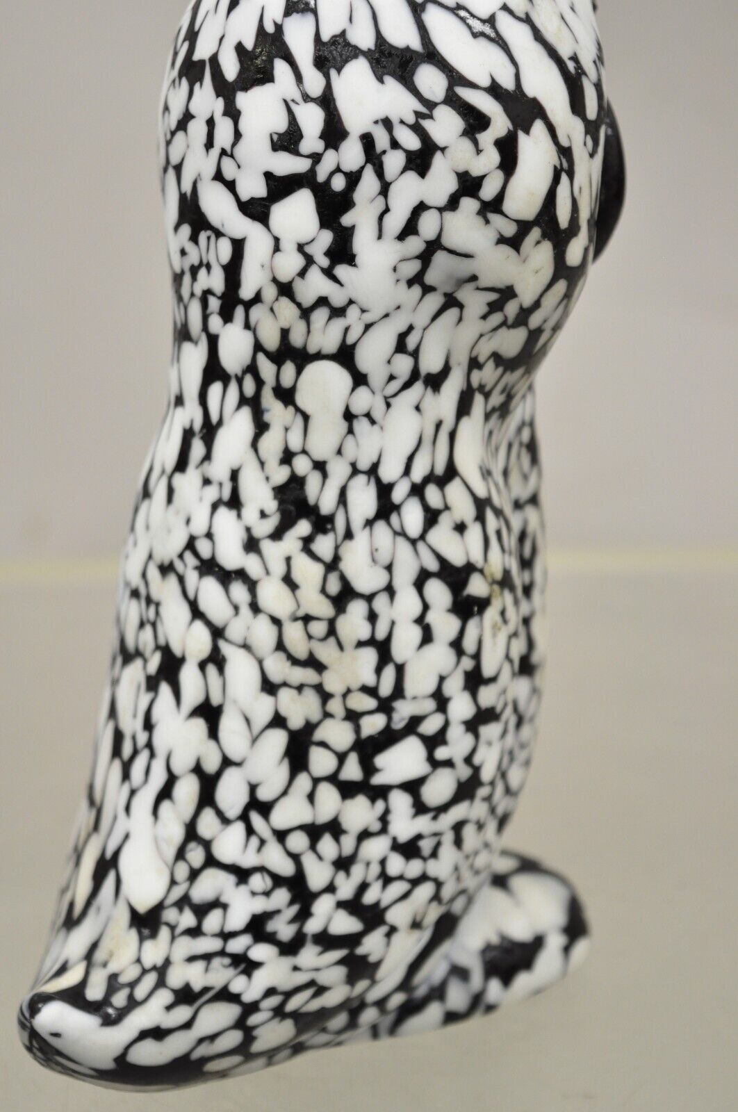 Vtg Italian Mid Century Heavy Art Glass Owl Figure Paperweight Black and White