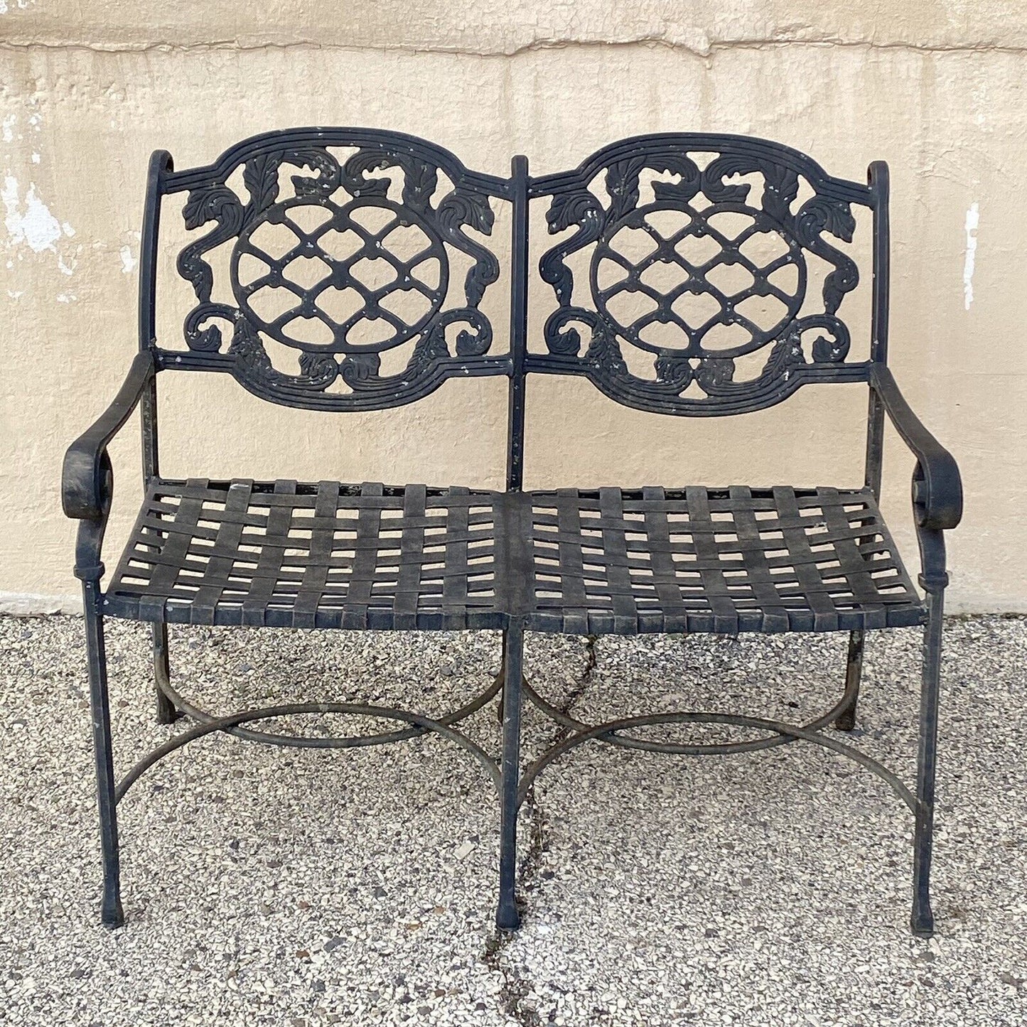 Tuscan Mediterranean Style Cast Aluminum Garden Patio Settee Loveseat