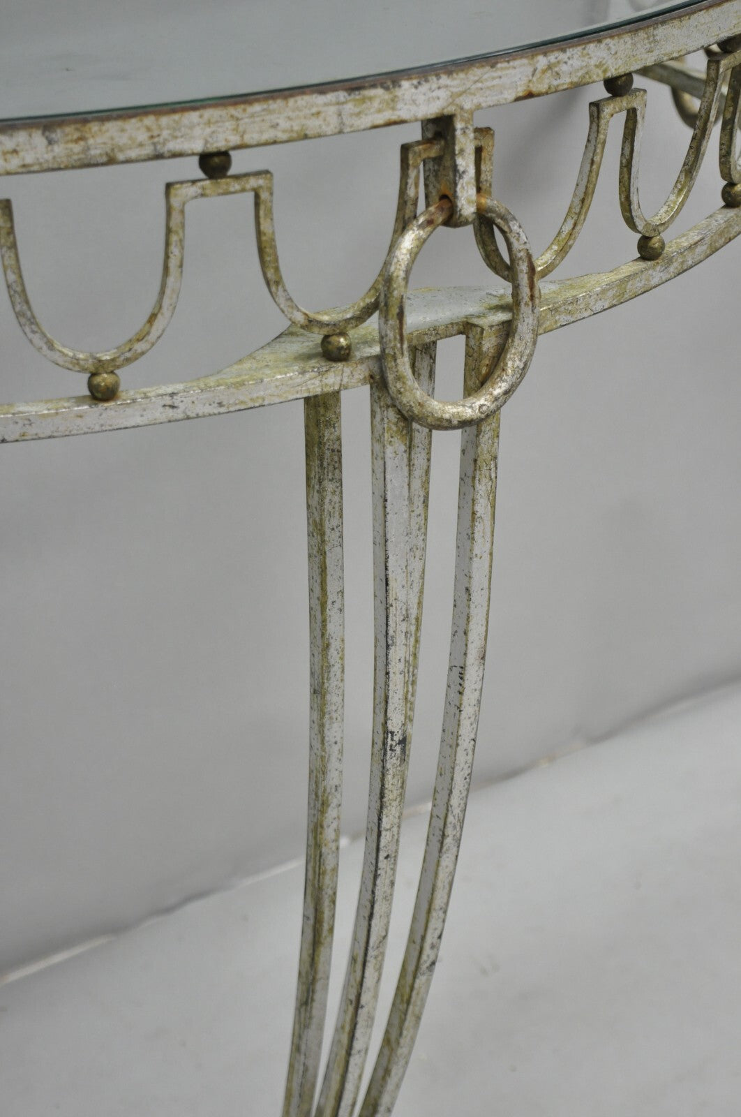 Italian Neoclassical Hollywood Regency Silver Gilt Iron Wall Mount Console Table
