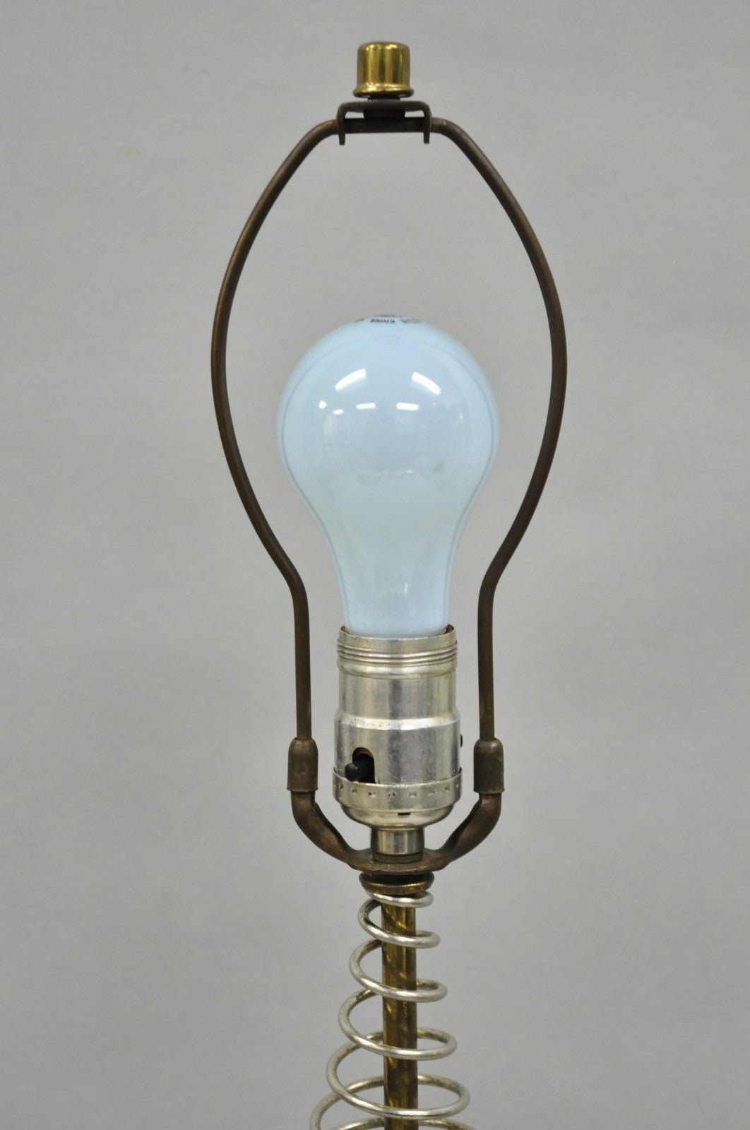 Vintage Mid Century Modern Black Bulbous Ceramic Pottery Table Lamp w/ Spring