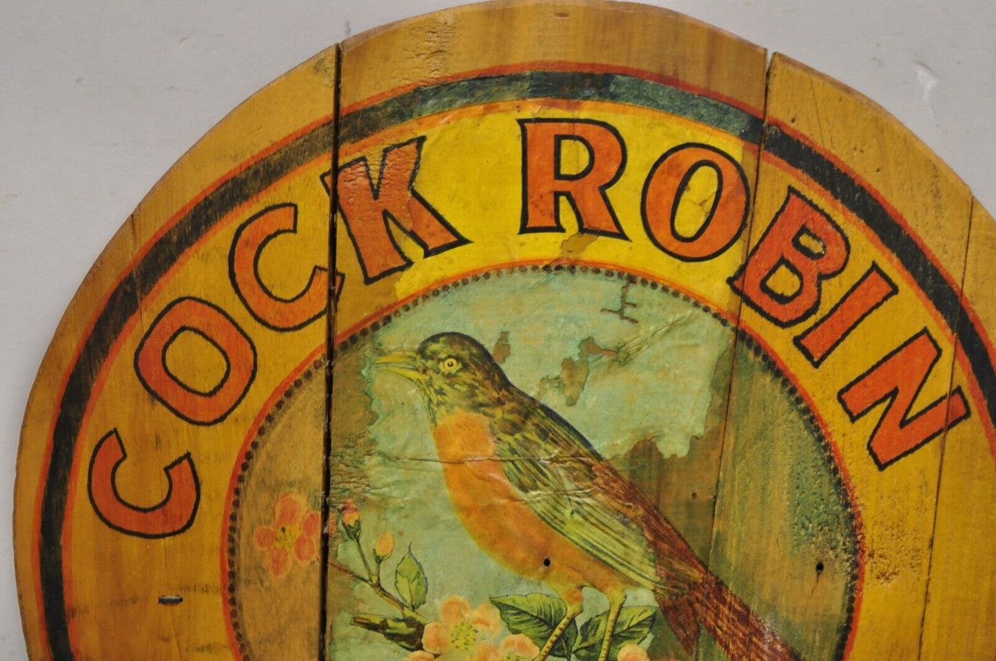 Vintage Cock Robin Flour AW Hammond Co Round Wood Advertisement Plaque