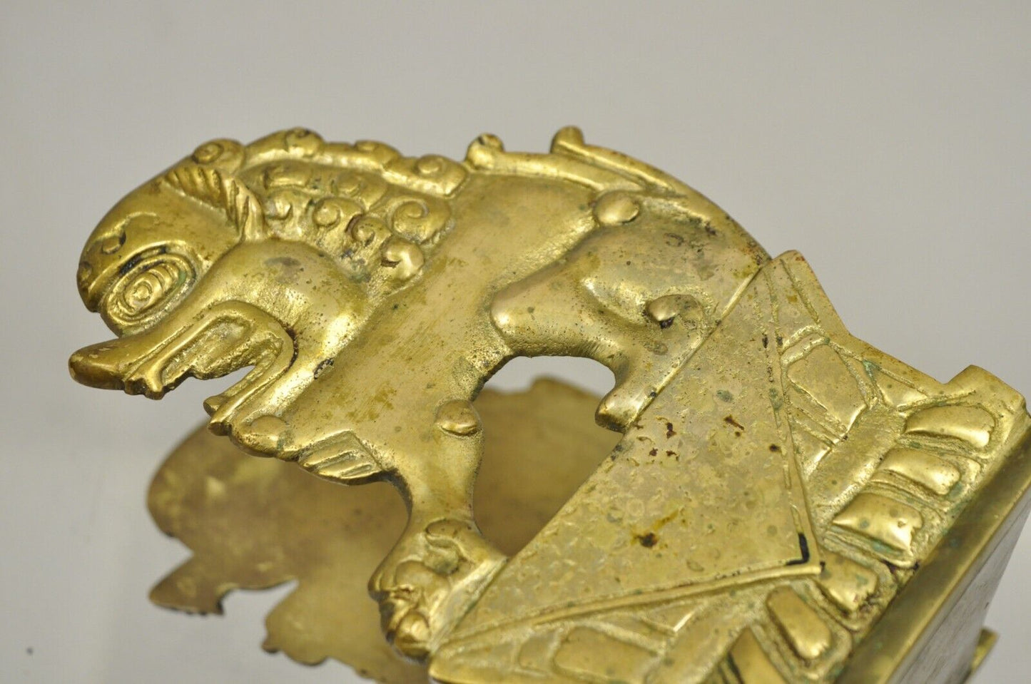 Vintage Chinese Foo Dog Solid Brass Figural Bookend