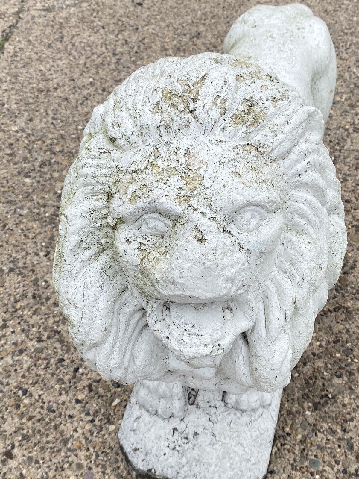 Large Vintage Classical Style Standing Lion Cement Guardian Garden Statue - Pair