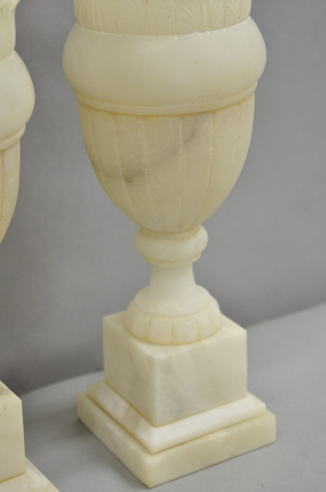 Antique French Empire Neoclassical Carved Alabaster Urn Table Lamp - a Pair