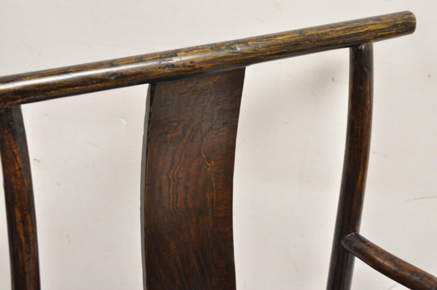 Vintage Chinese Elm Lacquered Cane Double Chairback Hall Bench Settee Sofa