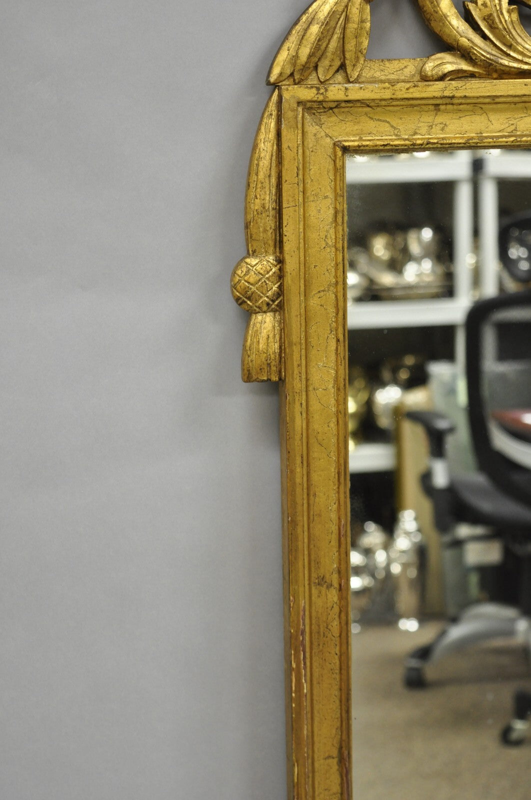 Antique French Neoclassical Style Gold Gilt Gesso Arrow & Wreath Wall Mirror