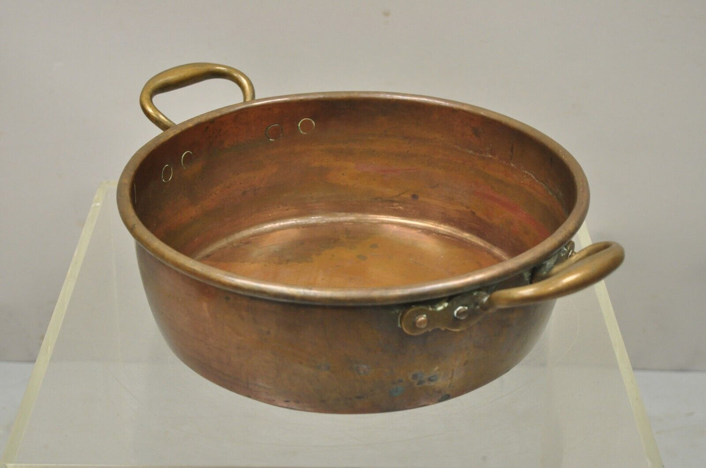Antique Hand Forged Copper Cauldron Pot Twin Handles 12" Diameter