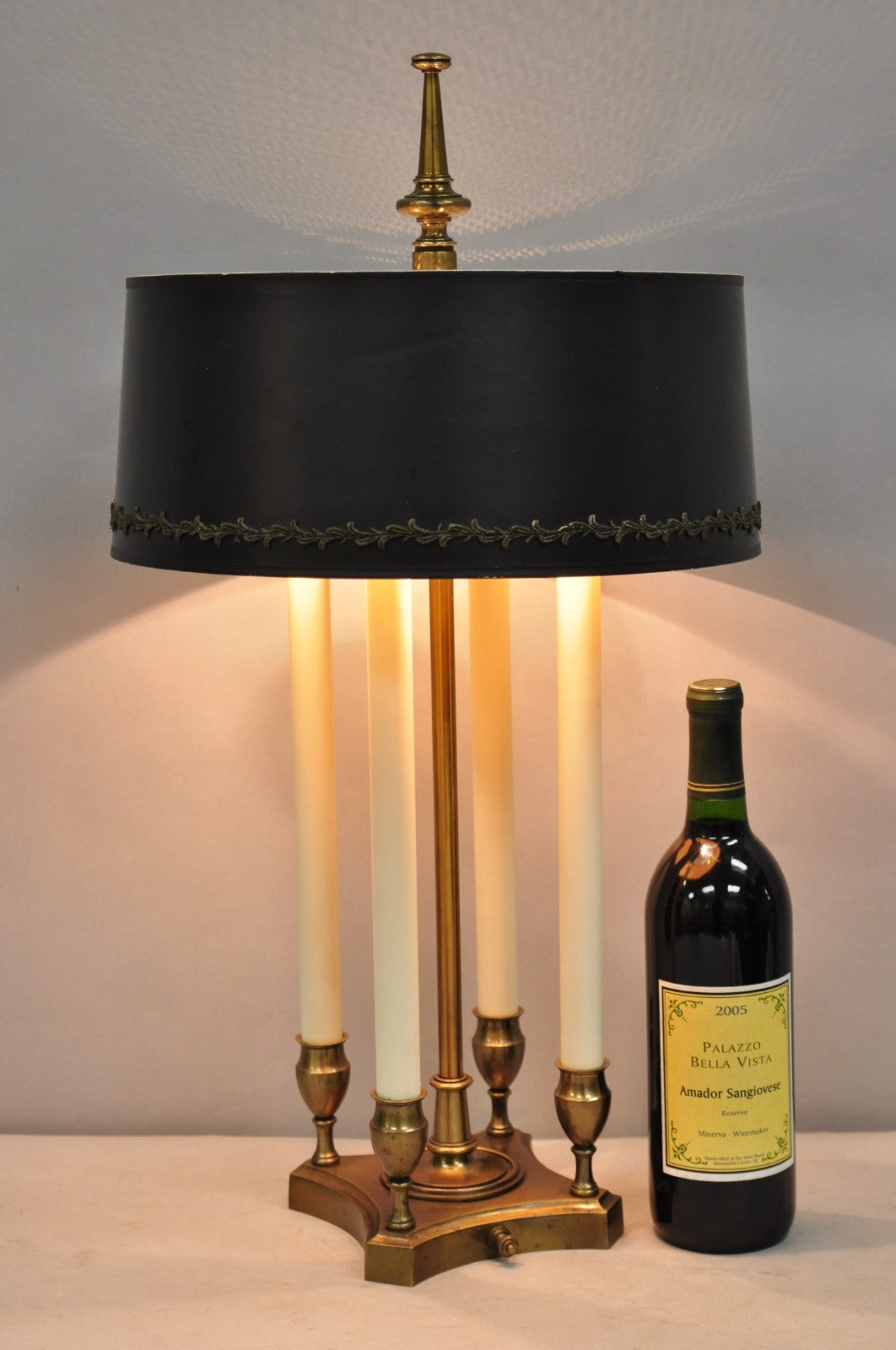 Vintage French Empire Style Brass Candlestick Bouillotte Desk Table Lamp