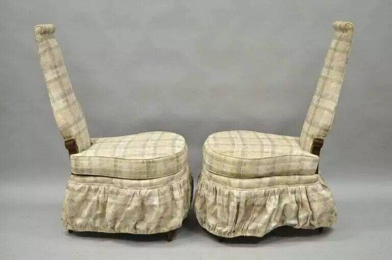 Hollywood Regency Dorothy Draper Style High Back Slipper Lounge Chairs - a Pair