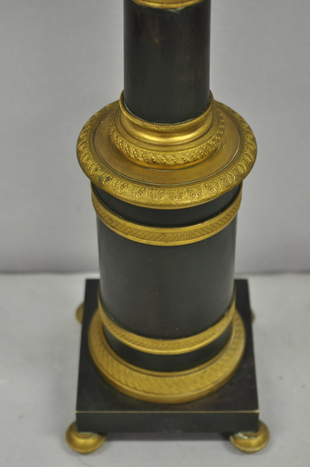 Antique French Empire Patinated Bronze Candlestick Column Bouillotte Table Lamp