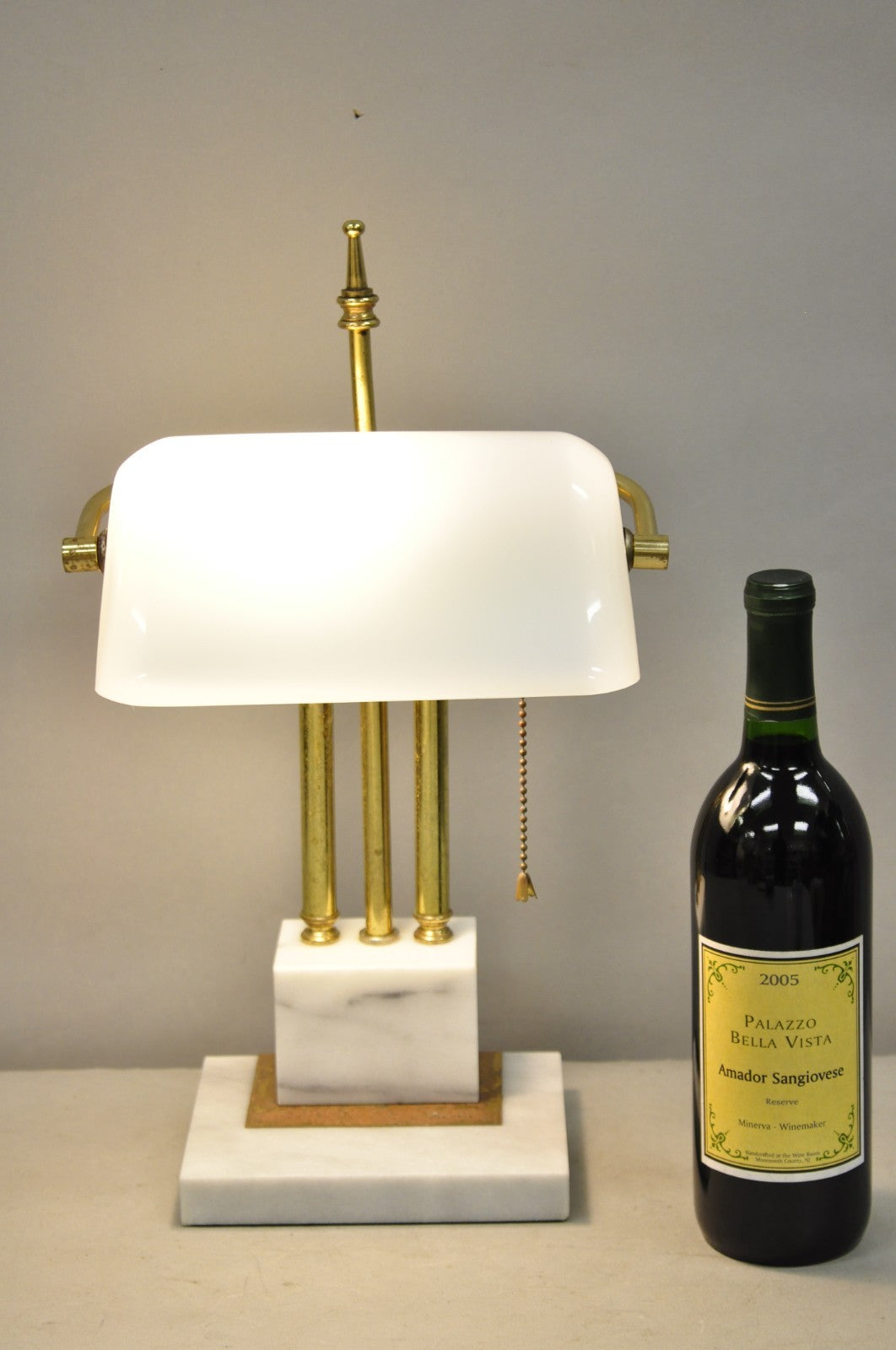 Vintage Mid Century Modern Art Deco Marble & Brass Bankers Desk Lamp w/ Shade