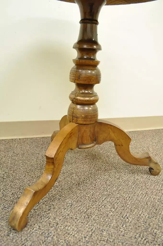 19th C Antique Italian Sorrentino Parquetry Inlaid Round Pedestal Center Table