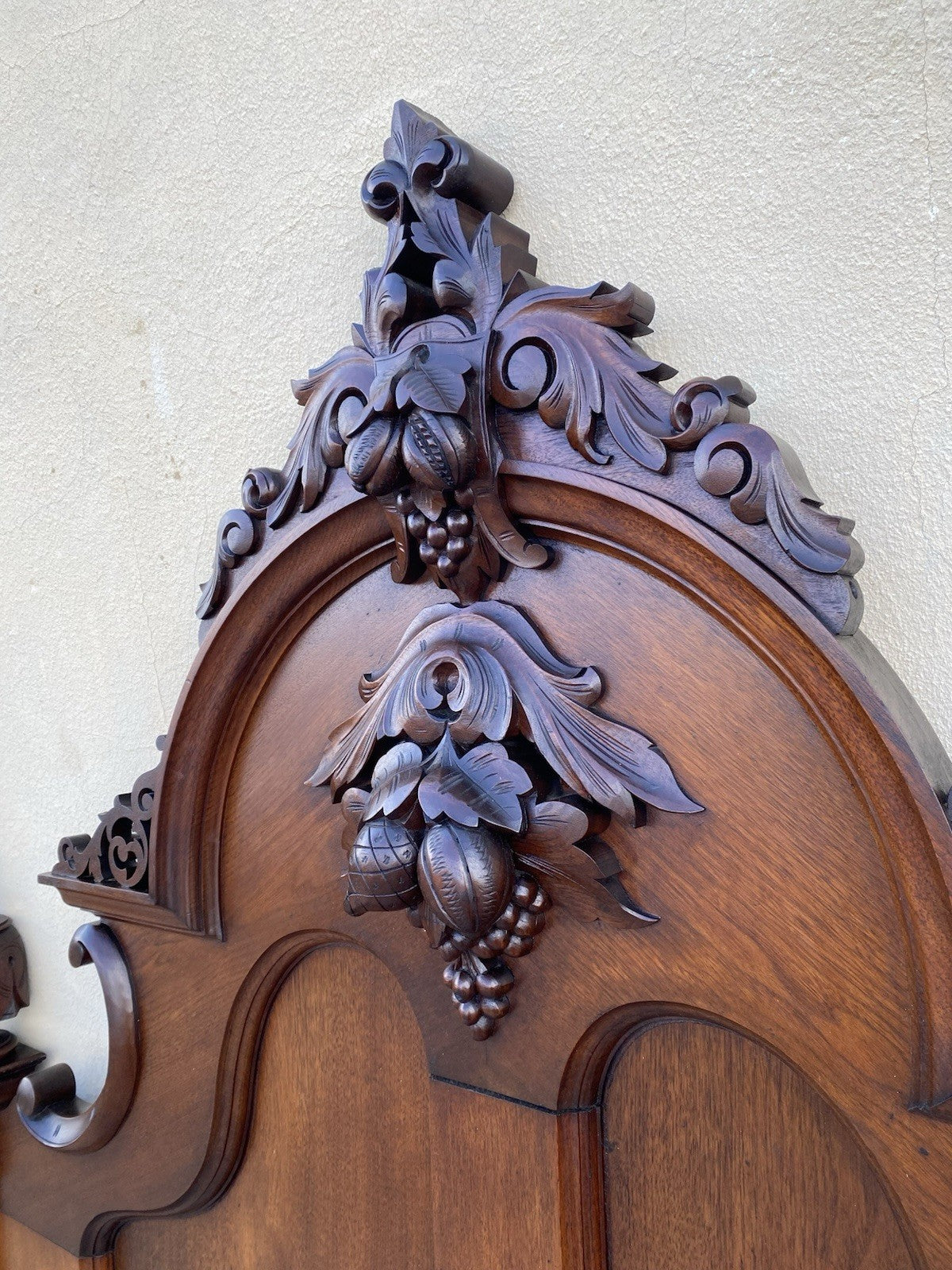 Antique Eastlake Victorian Stately Carved Walnut Highback Full Size Bed Frame