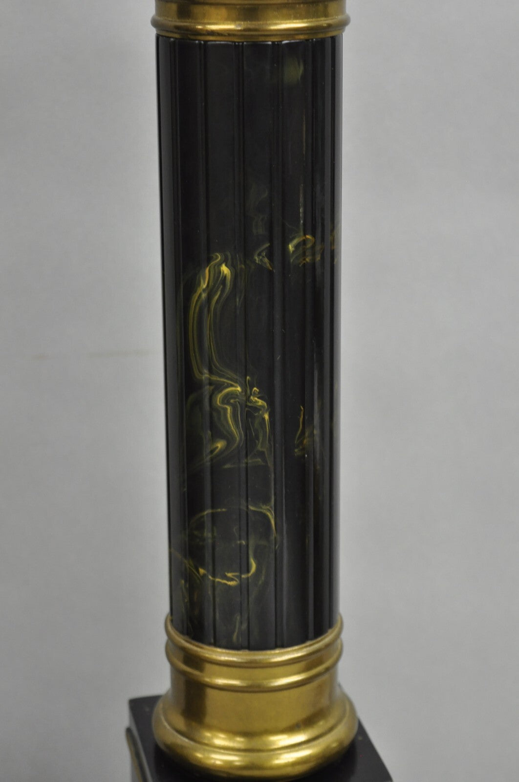 Vintage French Empire Brass Metal "Smoky" Celluloid Column Table Lamps - a Pair