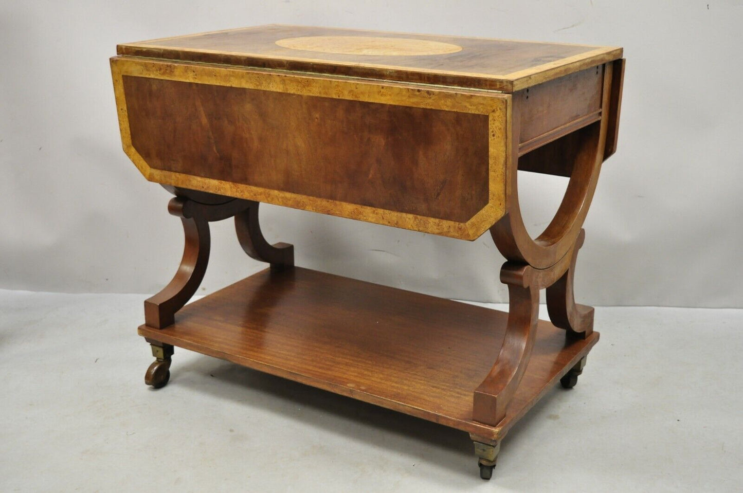 French Regency Italian Biedermeier Mahogany Inlay Serving Bar Cart Table