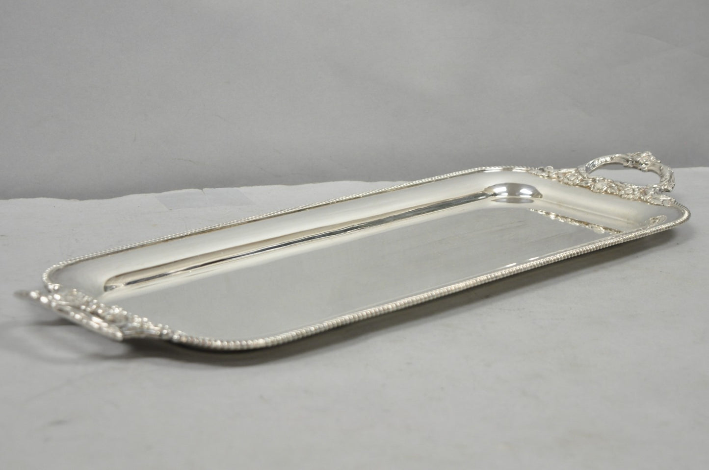 Vintage Barker Ellis English Regency Narrow Silver Plated Serving Dish Bar Tray
