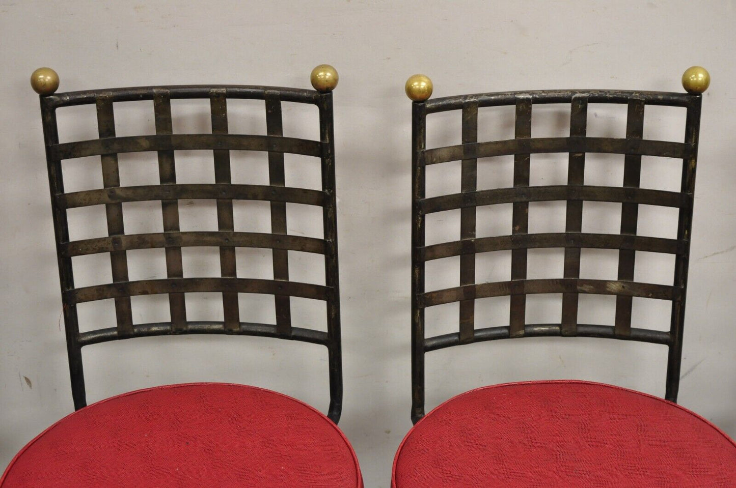 Vintage Mid Century Brutalist Iron Chain Link Swivel Counter Bar Stool Set of 4