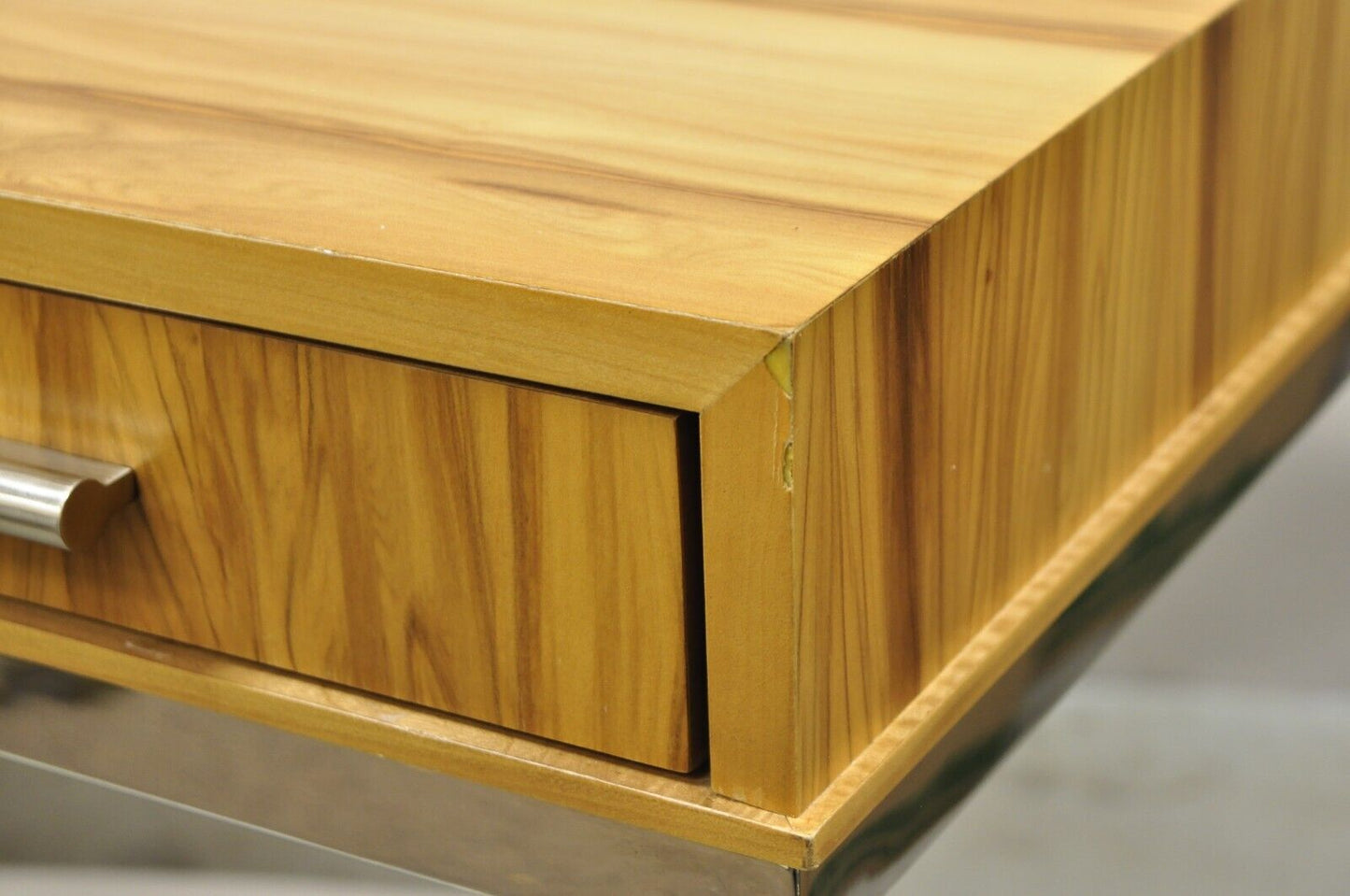 Century Furniture Modern Chrome and Zebra Wood Metal Base Desk Table 849-761