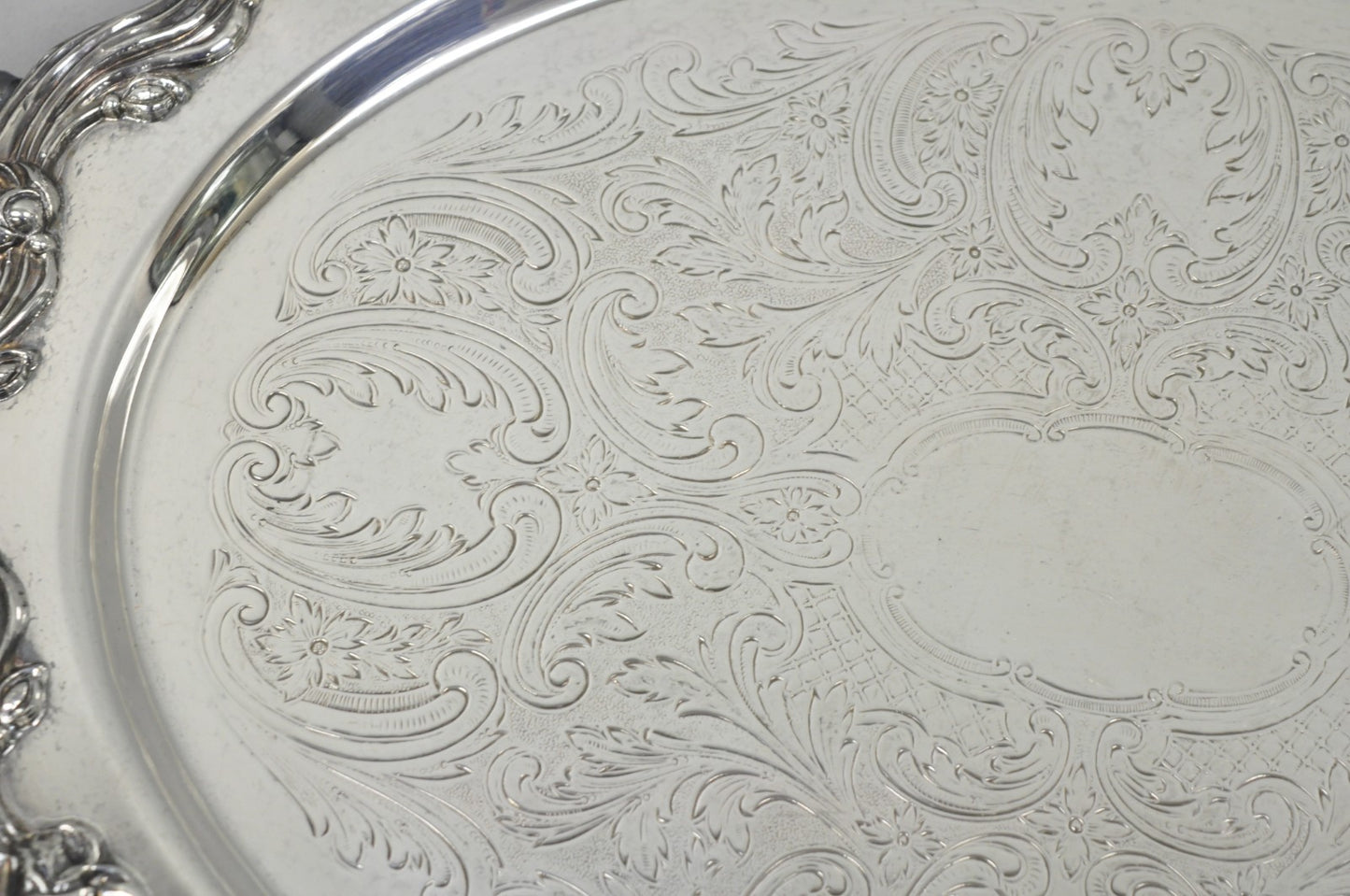 Vintage Sheffield English Victorian Oval Silver Plated Footed Bar Tray w/Handles