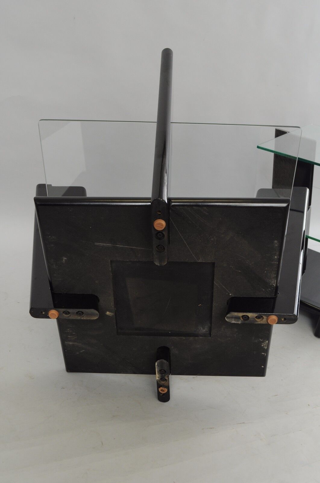 Pair of Contemporary Modern Black Lacquer & Glass 3 Tier End Tables Sculptural