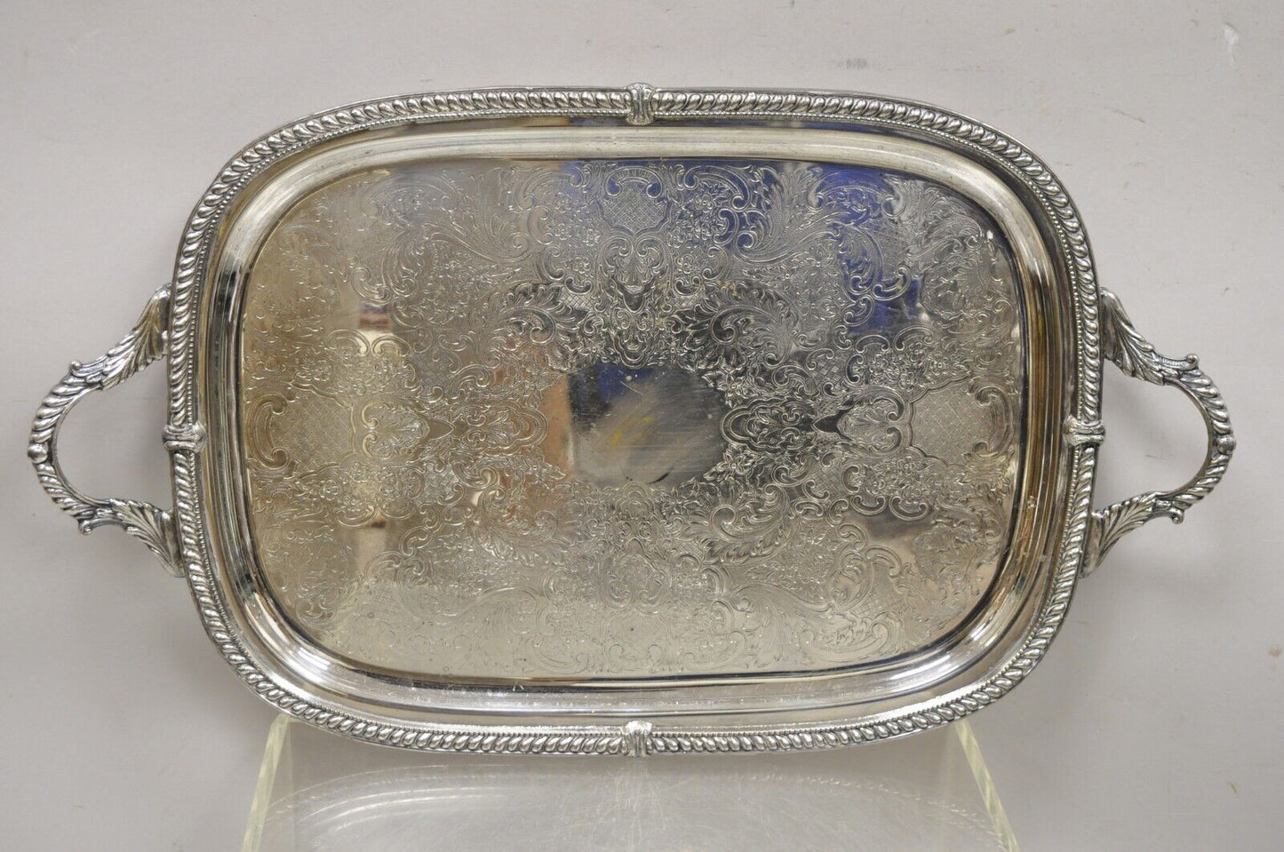 Vintage Silver Plated Victorian Style Regency Heavy Twin Handle Platter Tray