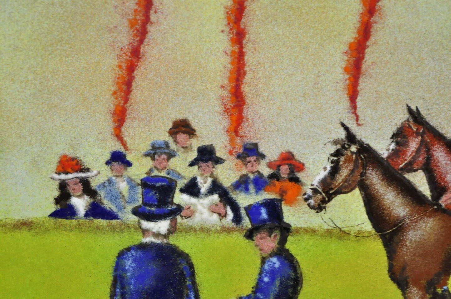 Dom Dominic Mingolla Enamel on Copper Framed Painting Horse Jockey Race Derby