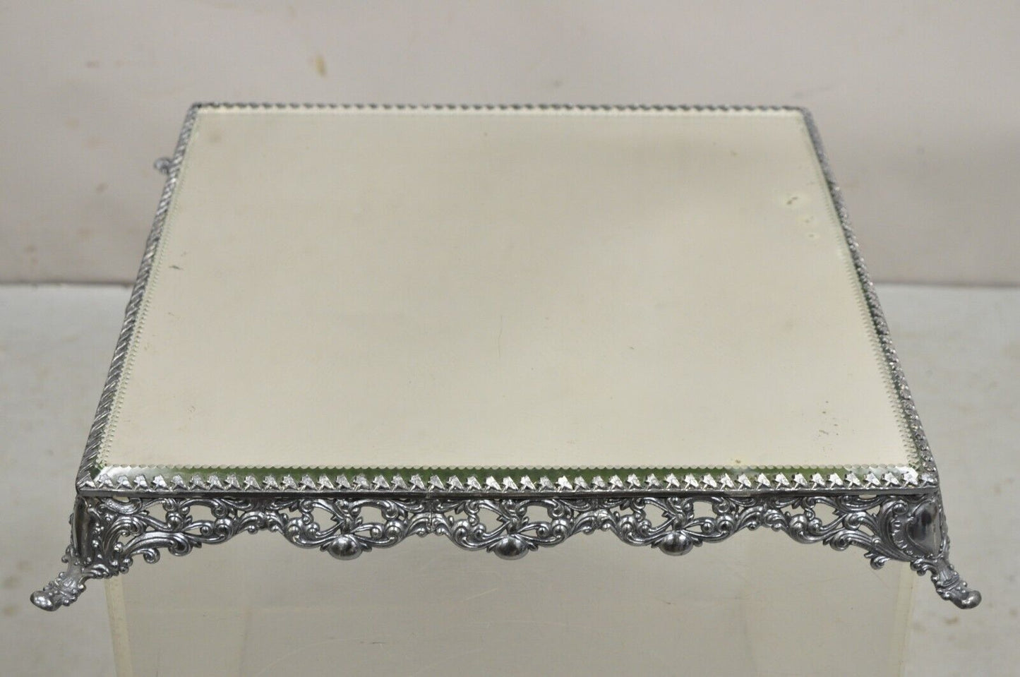 Antique Biggins Rodgers Co. French Mirror Silver Plated Vanity Tray Plateau