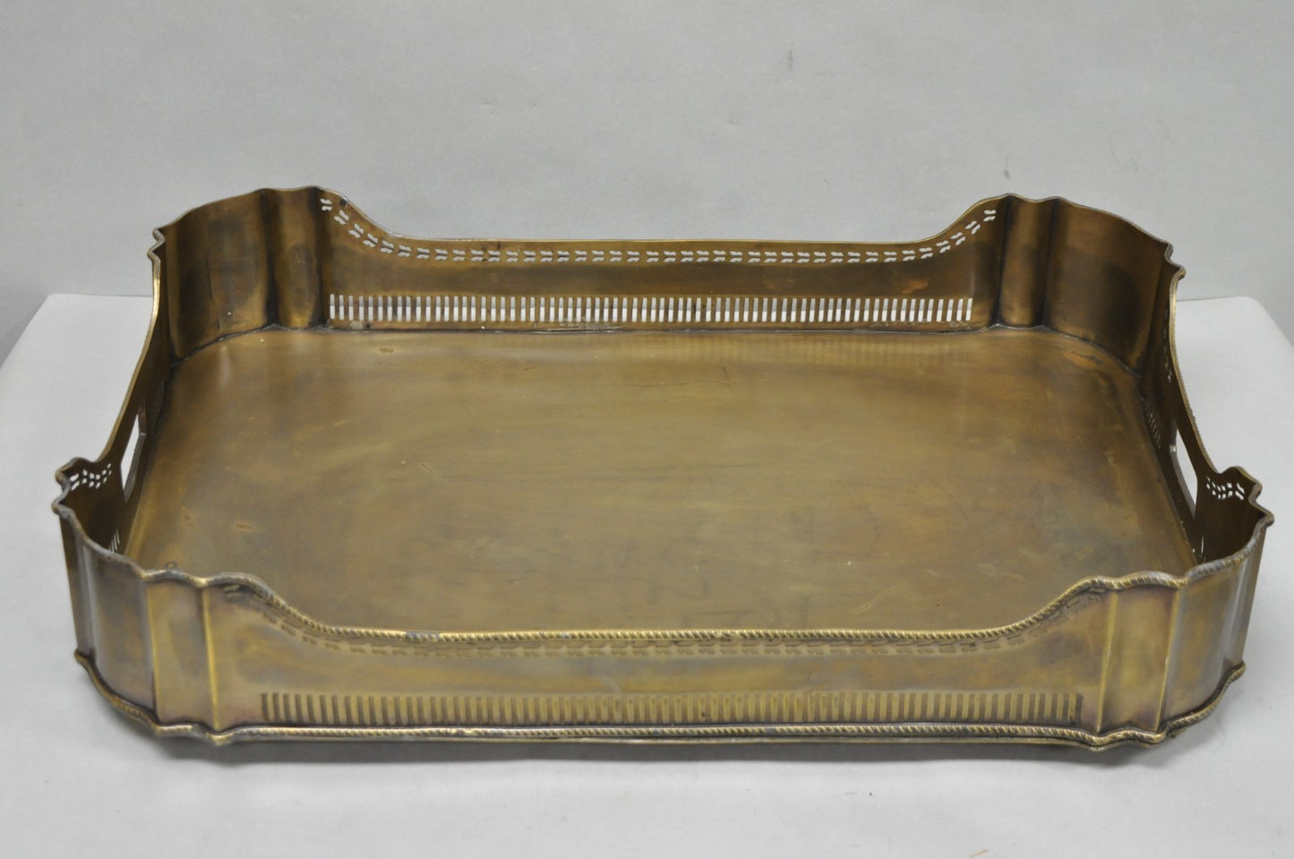 Contemporary Large Burnished Brass Serving Platter Butlers Bar Tray on Feet