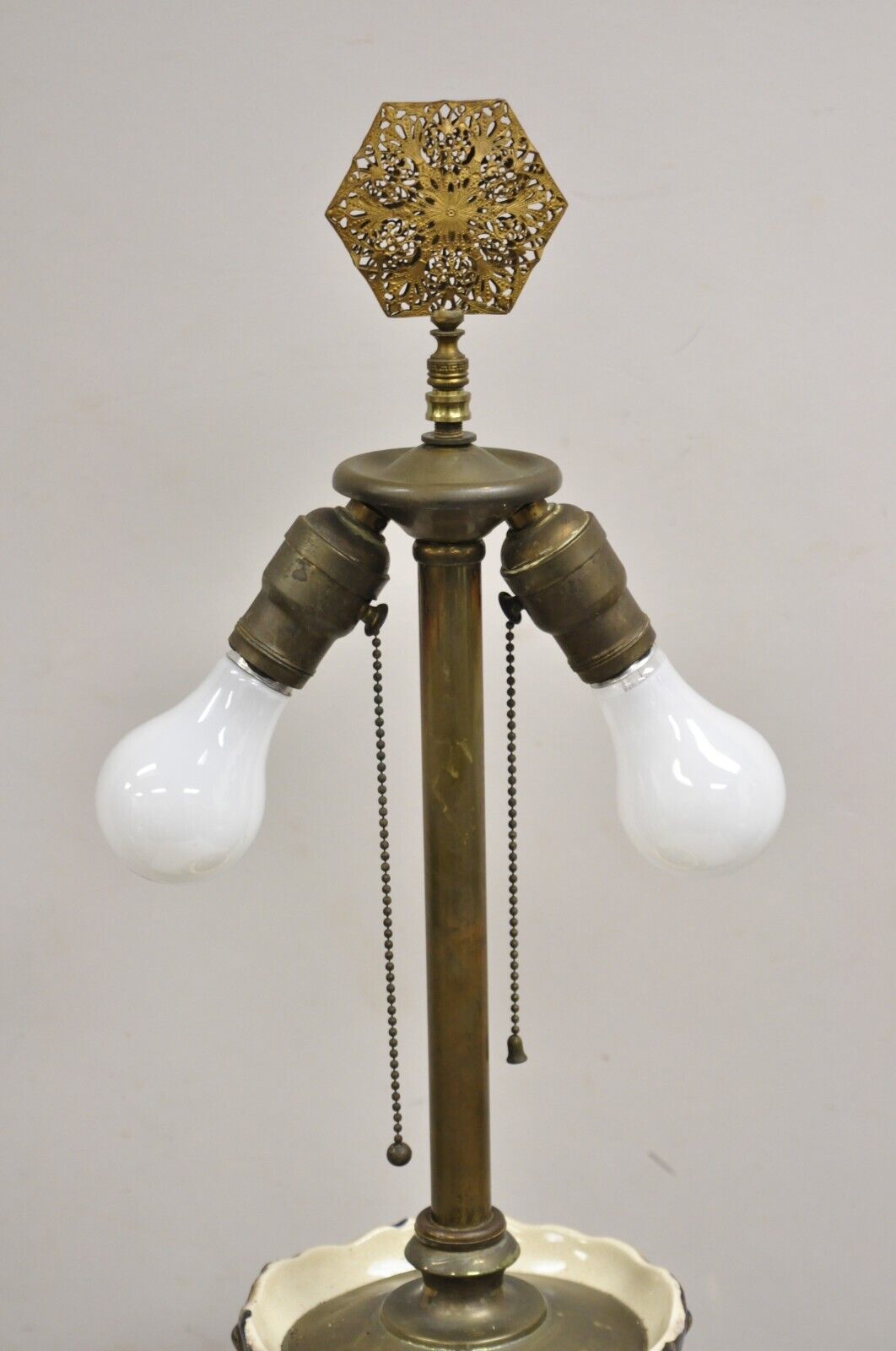 Antique Japanese Chinoiserie Blue Floral Porcelain "Wiseman" Large Table Lamp