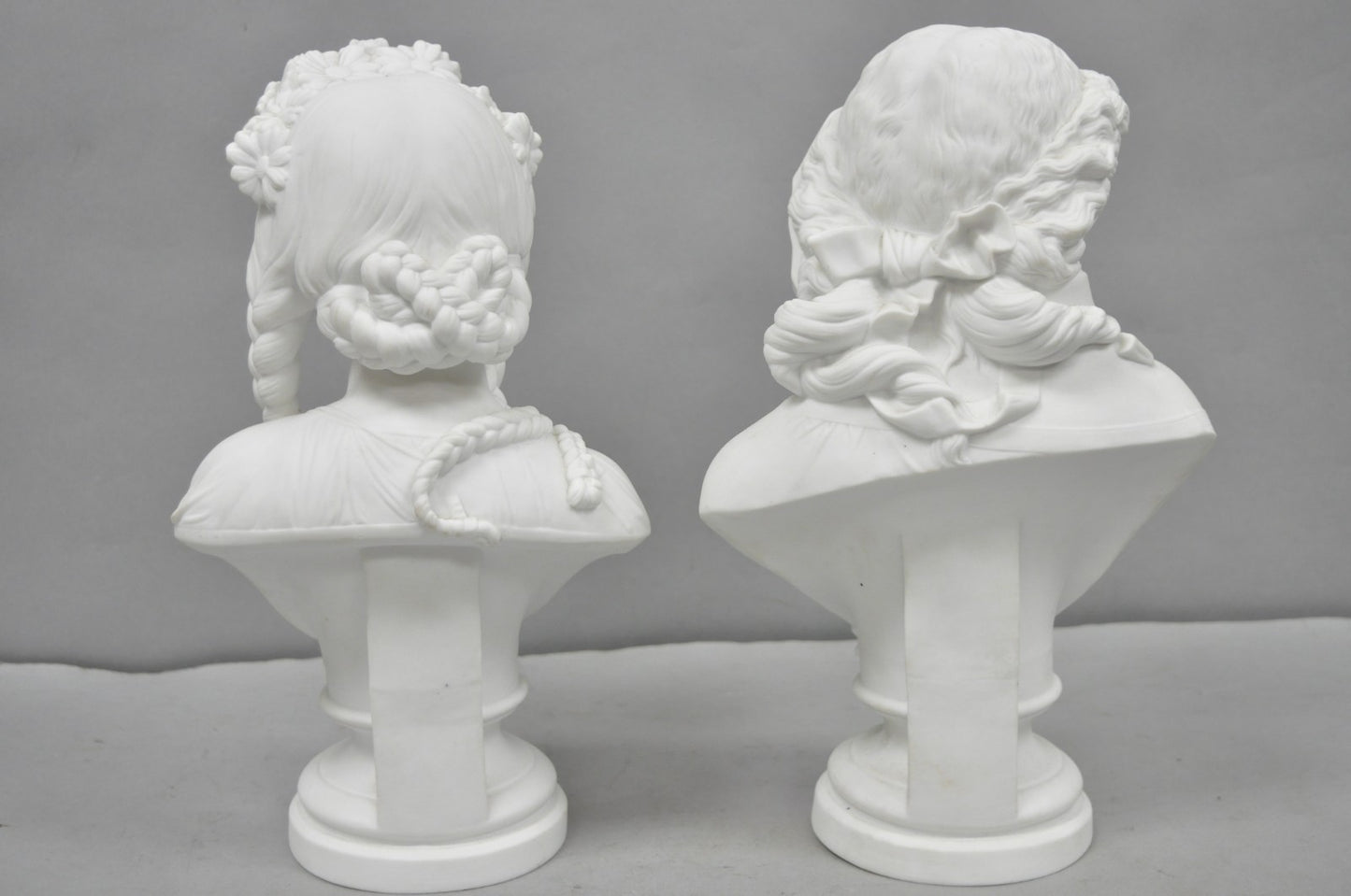 Antique French Classical Parian Porcelain 13" Goddess Female Maiden Bust - Pair