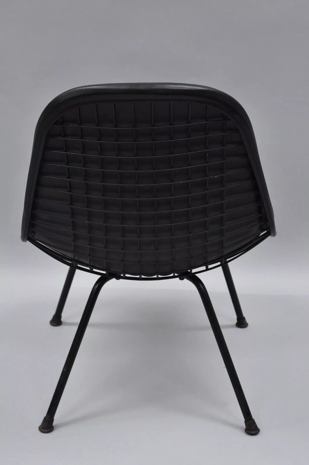 Vintage Herman Miller Eames DKX Black Upholstered Padded Vinyl Wire Frame Chair