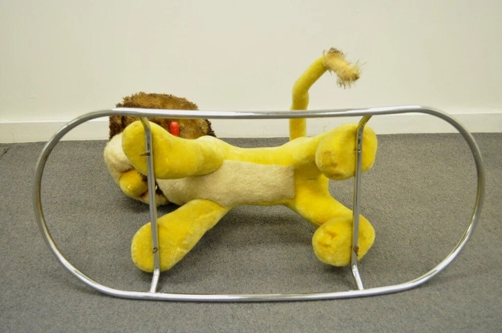 Vintage Italian Trupa Trudi Plush Stuffed Lion Rocking Childs Rocker Hobby Horse