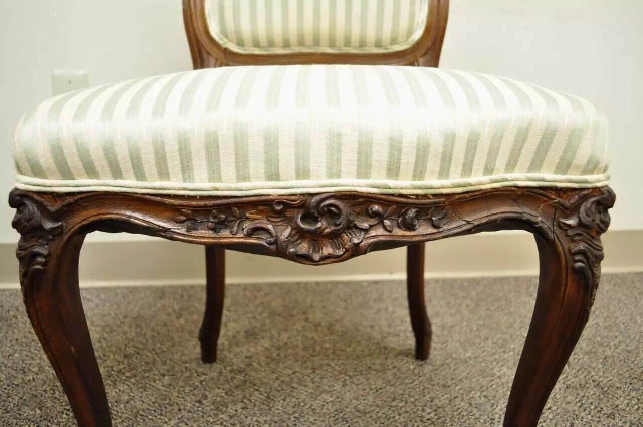 Antique French Victorian Louis XV Style Carved Walnut Side Chairs - a Pair