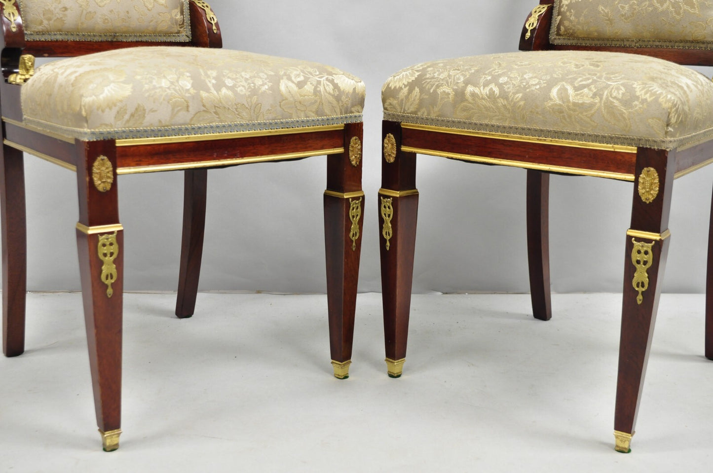 Vintage French Empire Mahogany Side Chairs with Bronze "Sphinx" Ormolu - a Pair