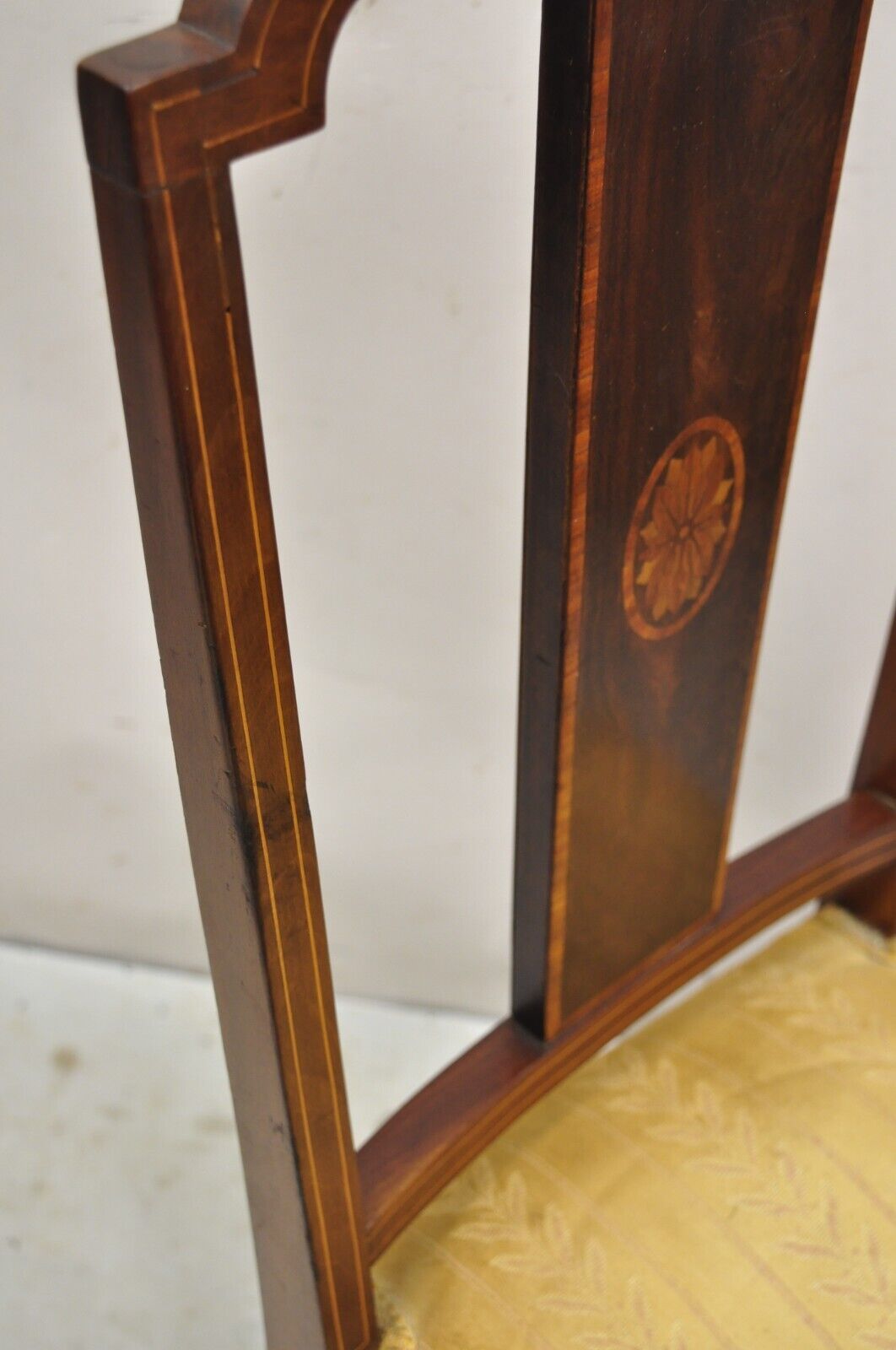 Antique Edwardian Mahogany Side Chair with Pencil and Pinwheel Inlay