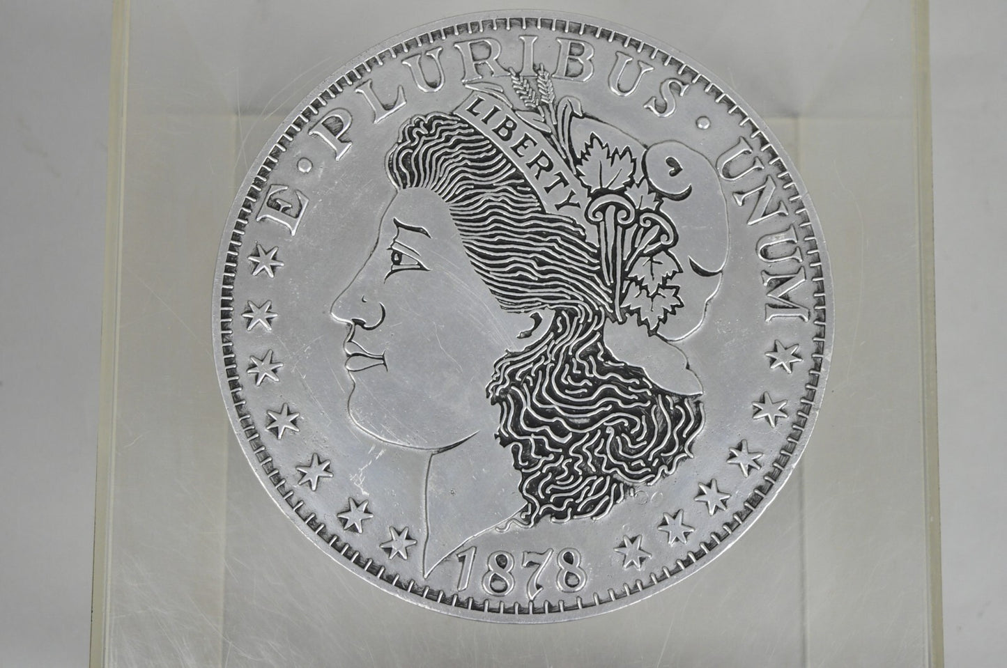 Vintage 1878 Morgan Silver Dollar 12" Pewter Trivet or Wall Hanging Plaque USA