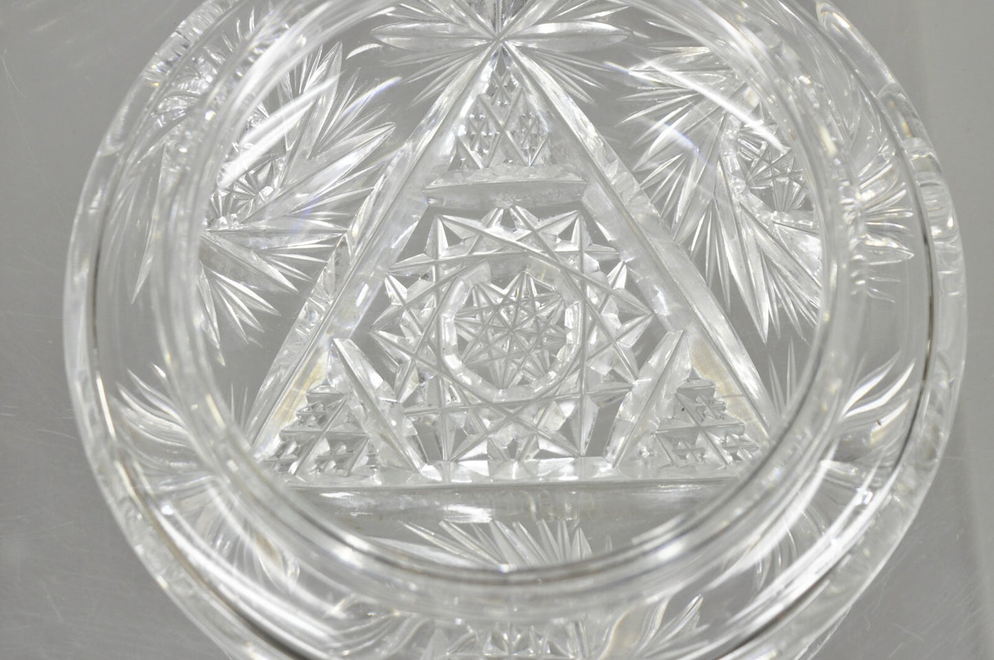 Vintage Art Deco Bohemian Cut Crystal Glass Czech Ladies Vanity Powder Jar