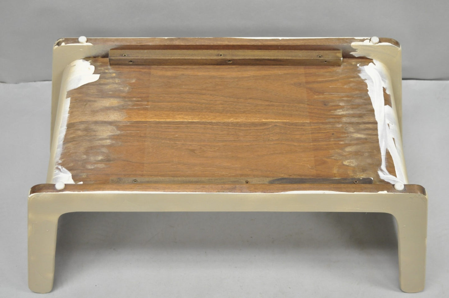 Vintage Mid Century Modern Painted Walnut Waterfall Base Glass Top Coffee Table