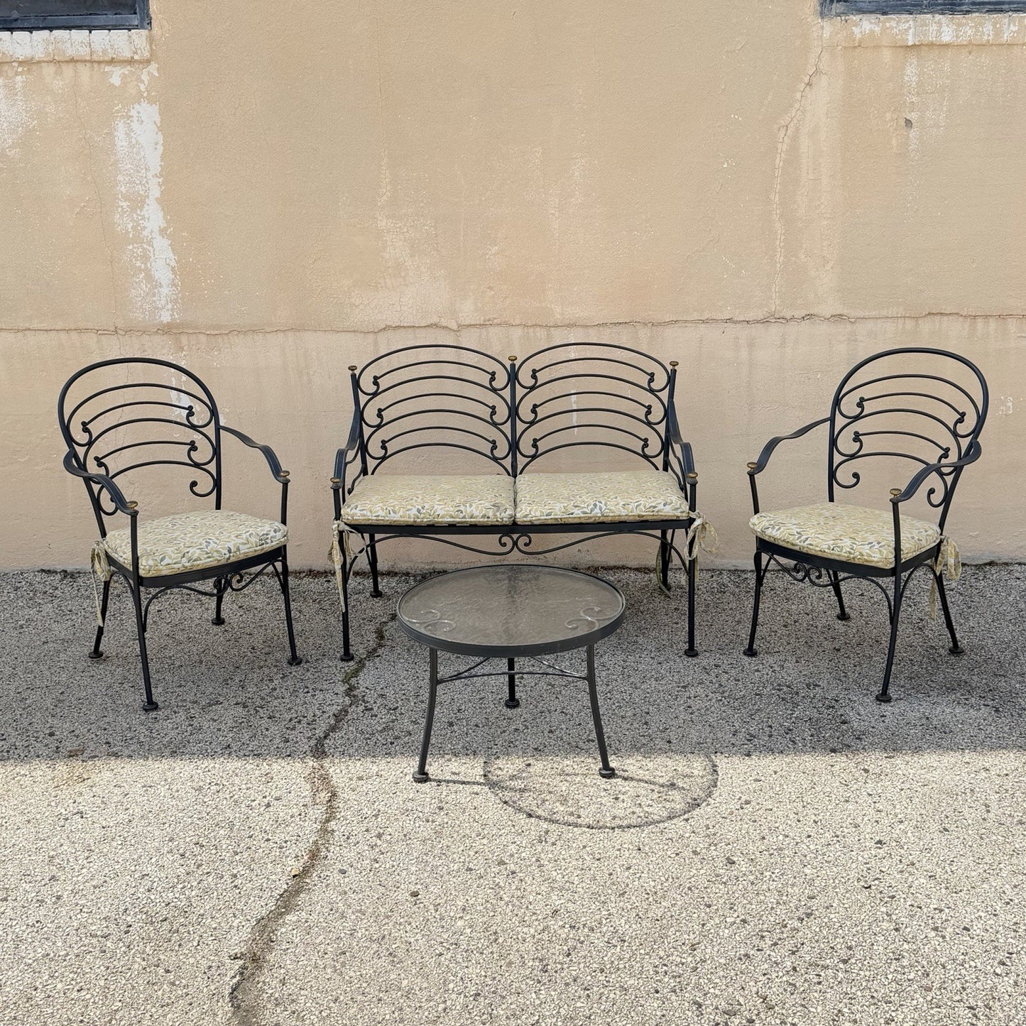 Contemporary Scrolling Wrought Iron Patio Loveseat & Arm Chair Set - 4 pcs