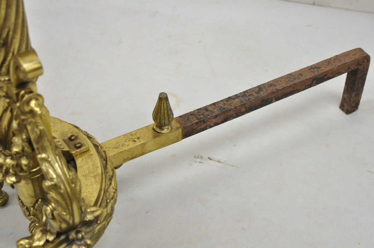 Antique French Louis XVI Style Gilt Bronze Quivers & Arrow Tall Andirons - Pair