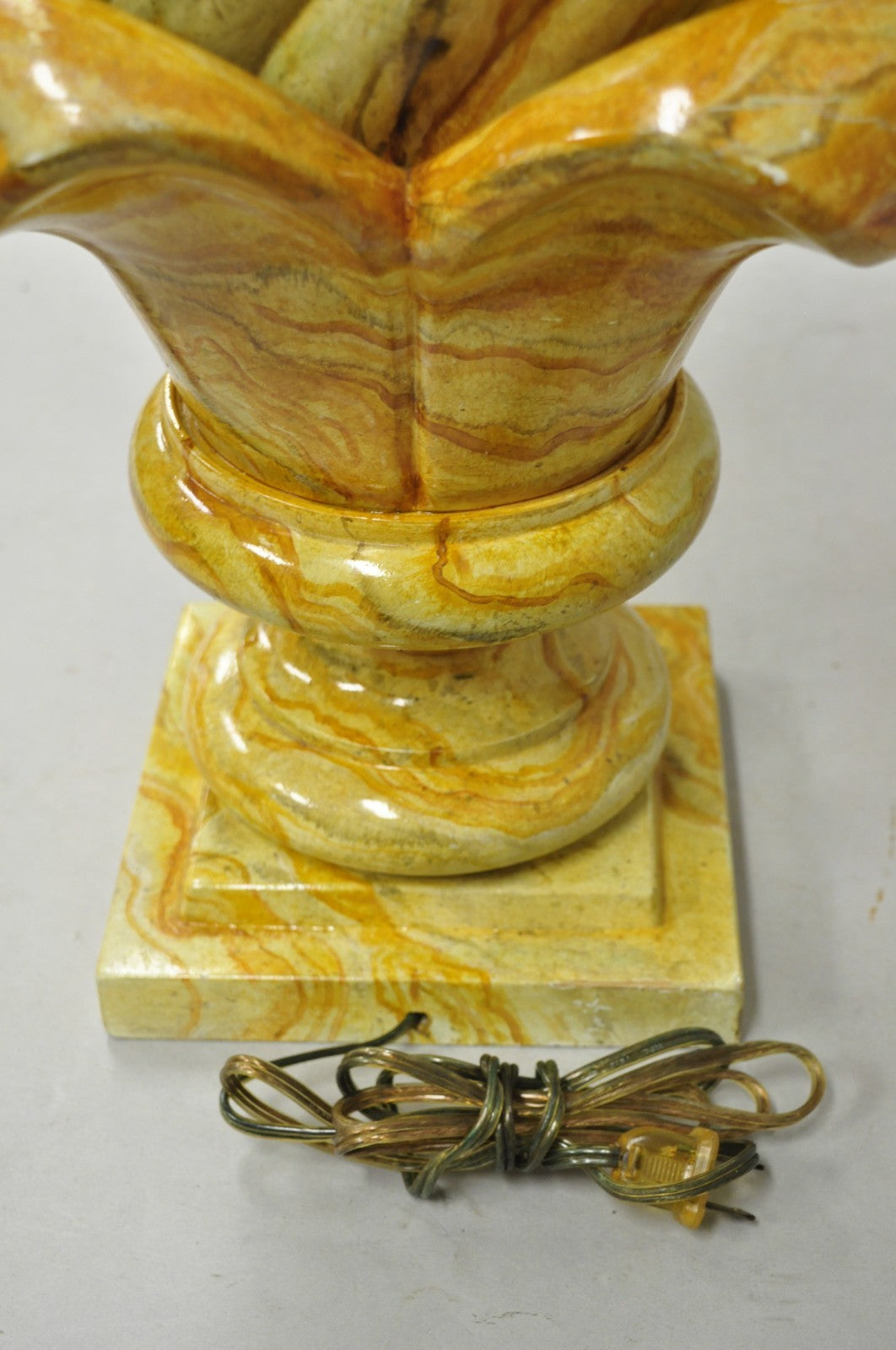 Vintage Hollywood Regency Faux Marble Orange Lacquered Wood Artichoke Table Lamp