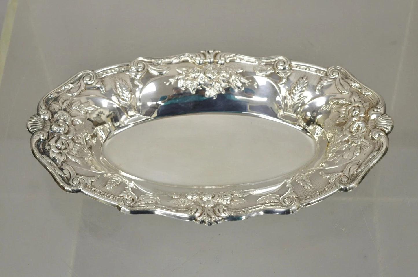 Vintage Floral Embossed Victorian Silver Plated 12" Oval Bar Nut Dish by PS & Co