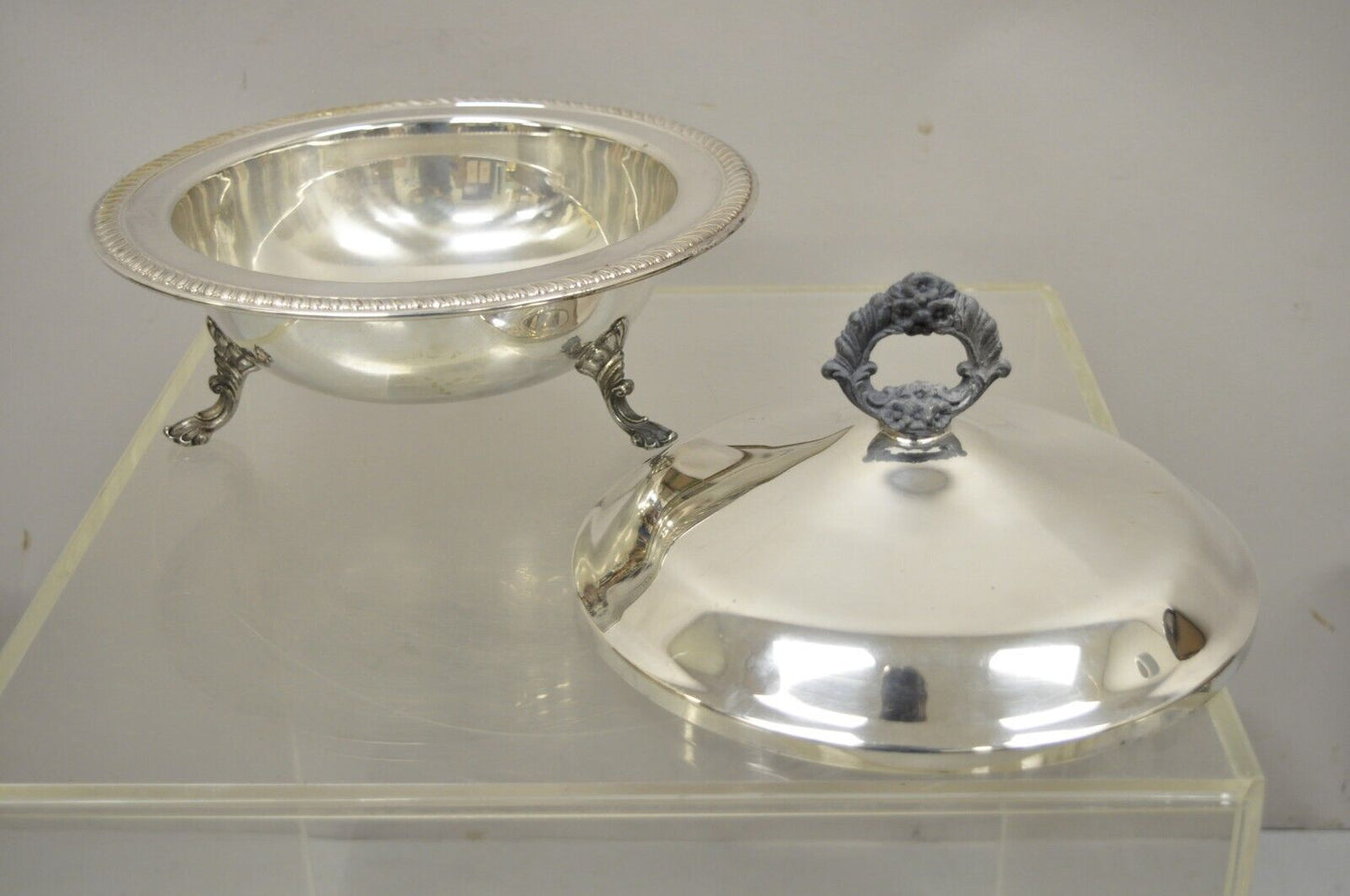 FB Rogers Silver Co 1158 Silver Plated Footed Covered Dish Serving Bowl - a Pair