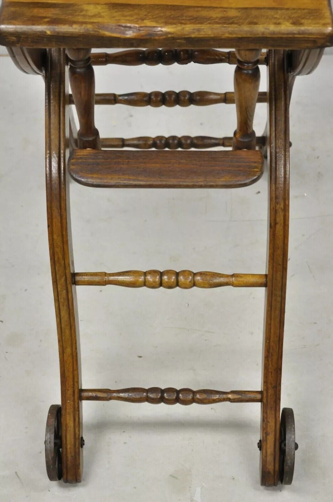 Antique Victorian Oak Convertible Pressed Back High Chair Baby Stroller