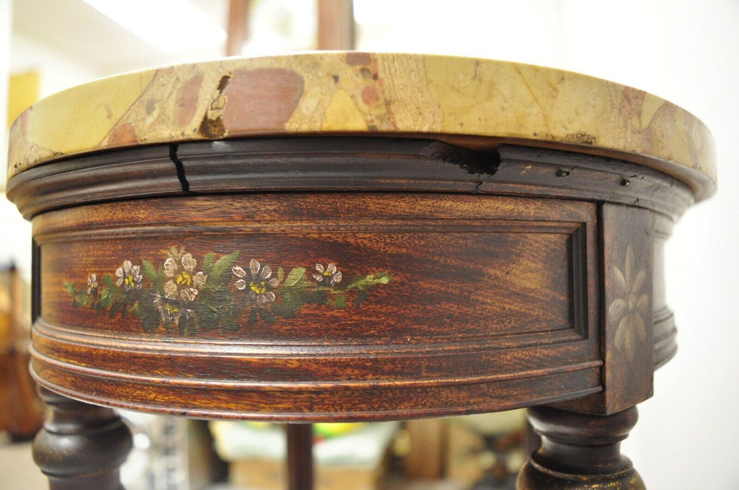 Vintage French Louis XVI Style Victorian Oval Marble Top Accent Side Table